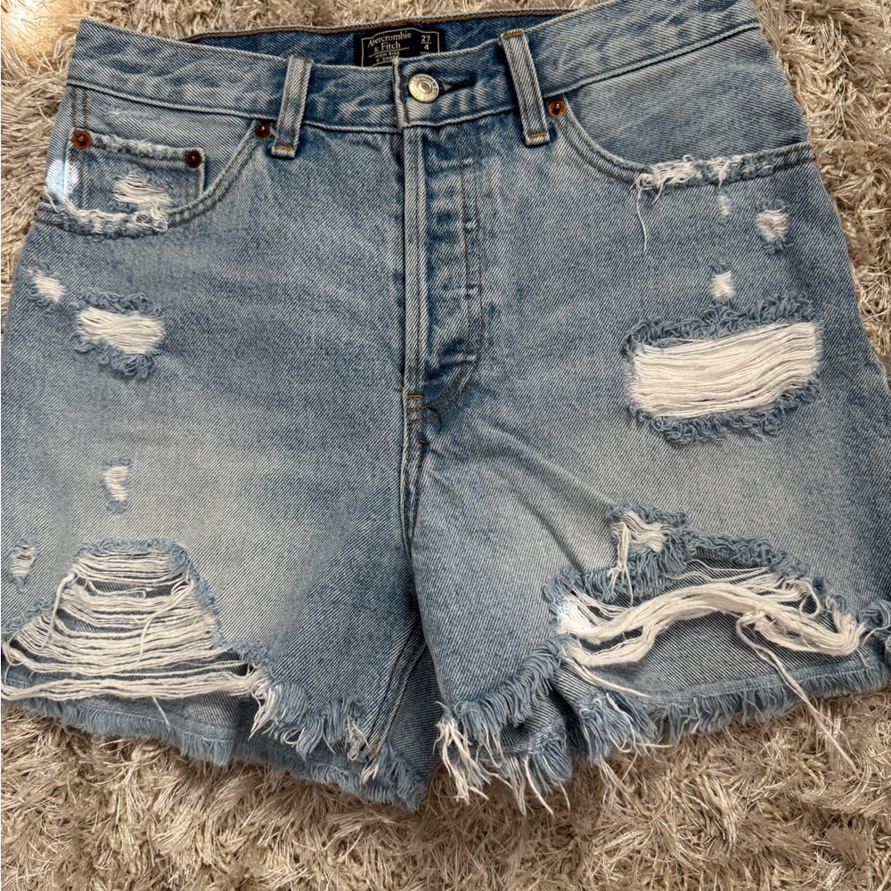 Abercrombie & Fitch Light Blue Distressed Jean Shorts